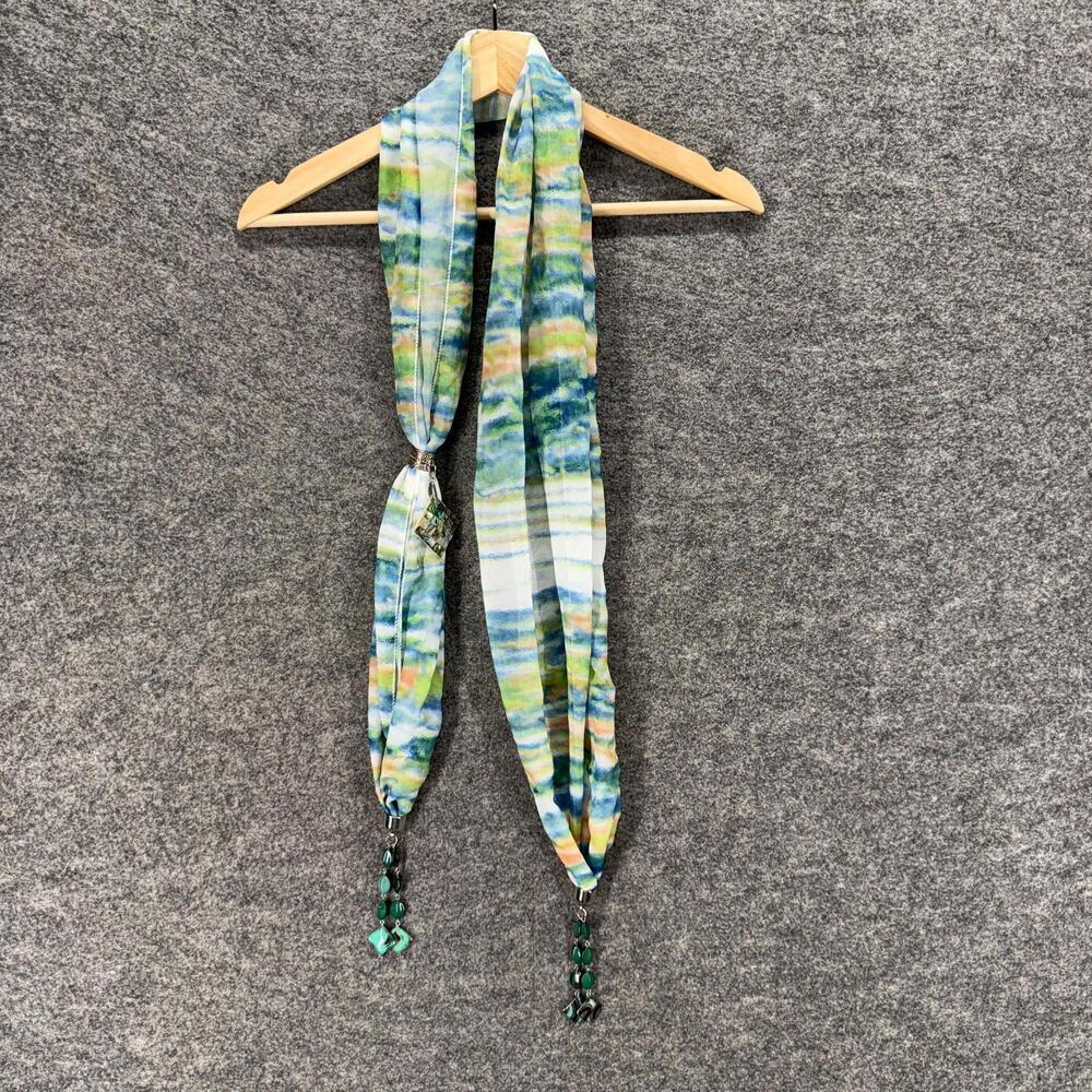 Sophie Original Scarf Women Blue Striped Neck Warmer Rectangle Rhinestone